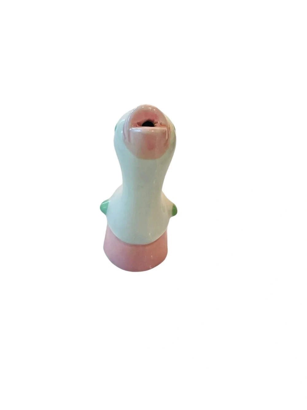 Vintage Shawnee Pottery Pie Bird Vent White Pink Green 5.25” Kitchen Collectible
